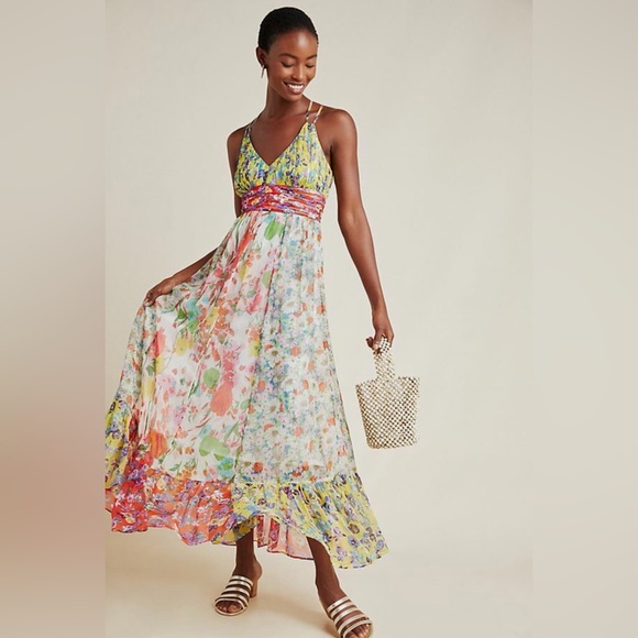 Anthropologie Dresses & Skirts - Anthropologie Multicolor Floral Halter Maxi Dress with Waist Sash